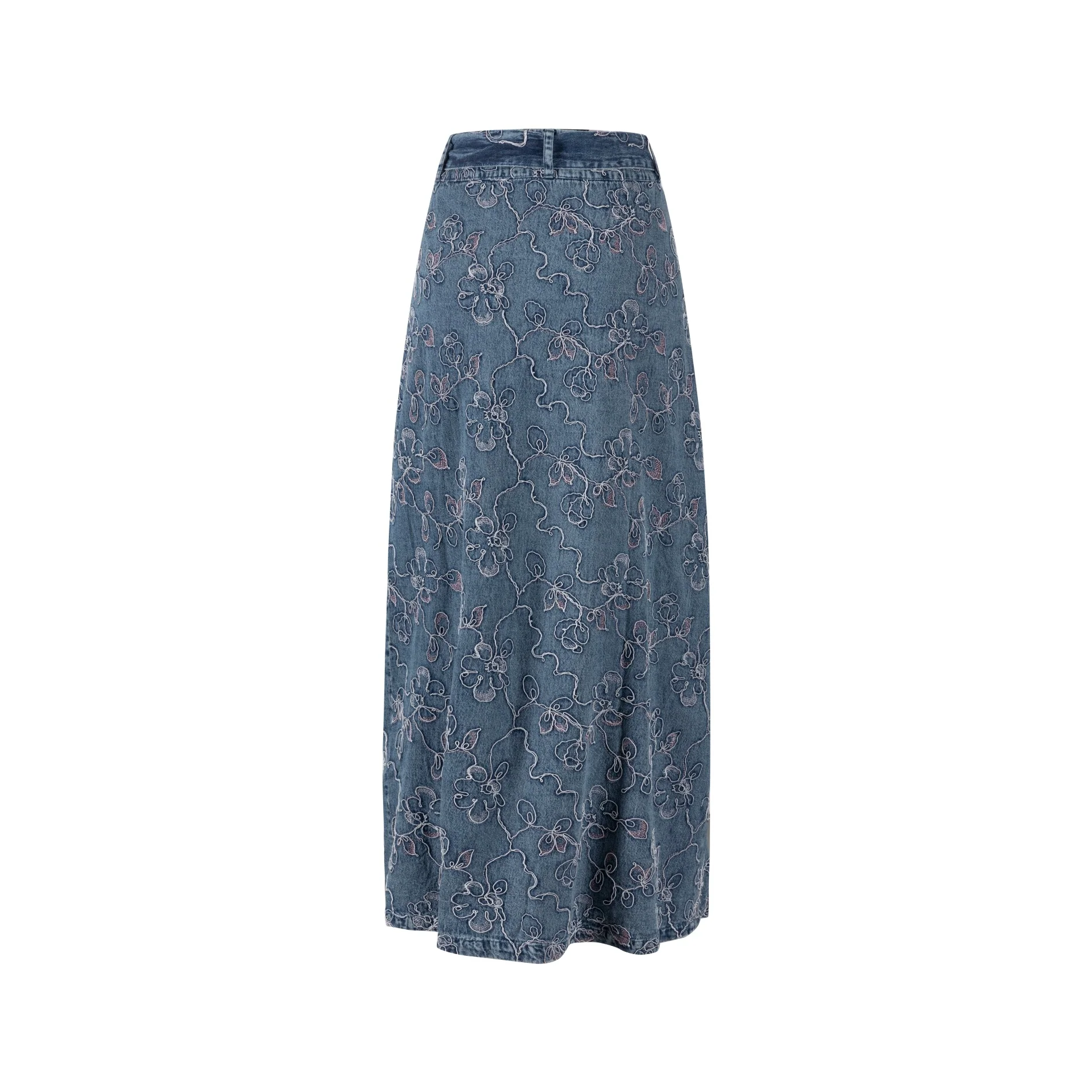 Abstract Embroidery Tie Waist Denim Skirt - Image 5