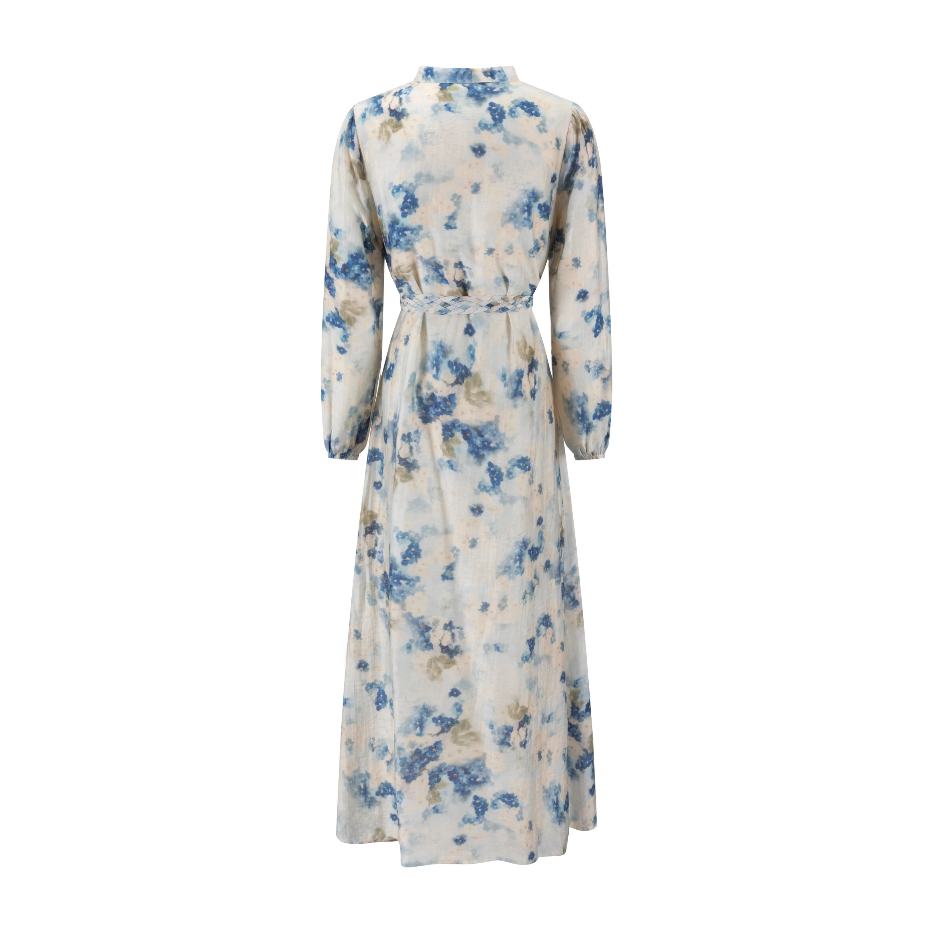 Cream Dress With Floral Print - Blue - Image 3