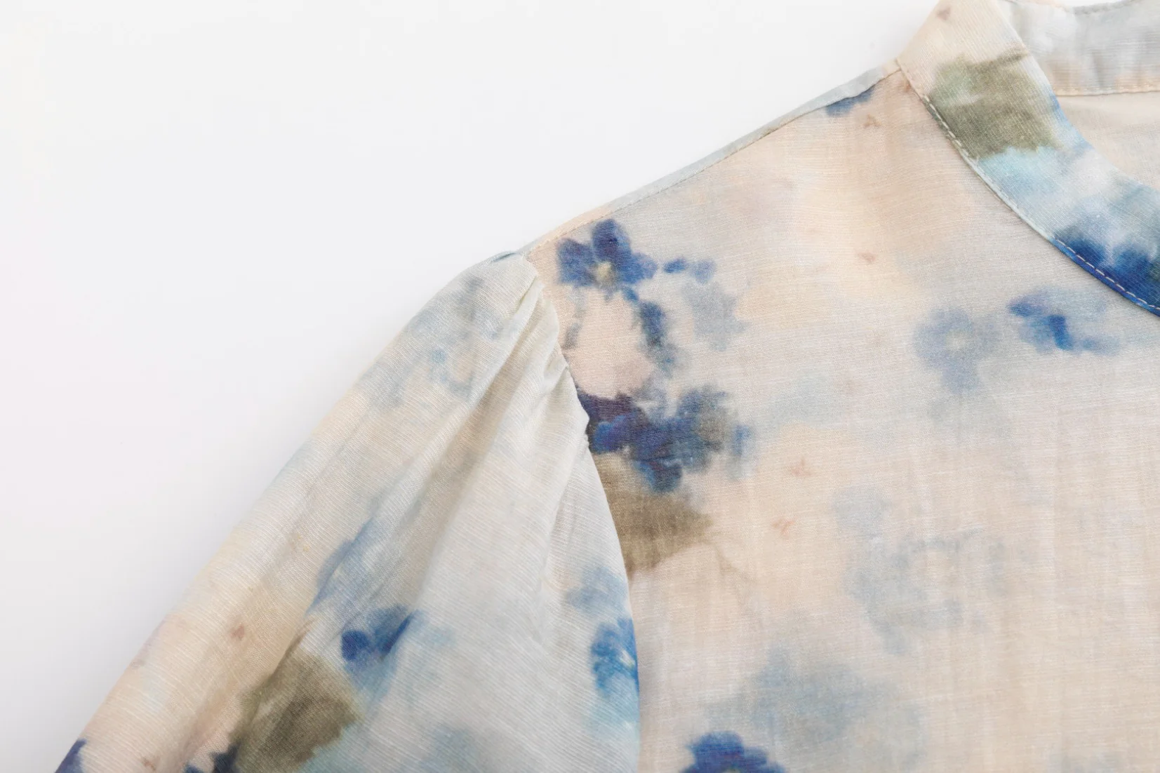 Cream Dress With Floral Print - Blue - Image 5