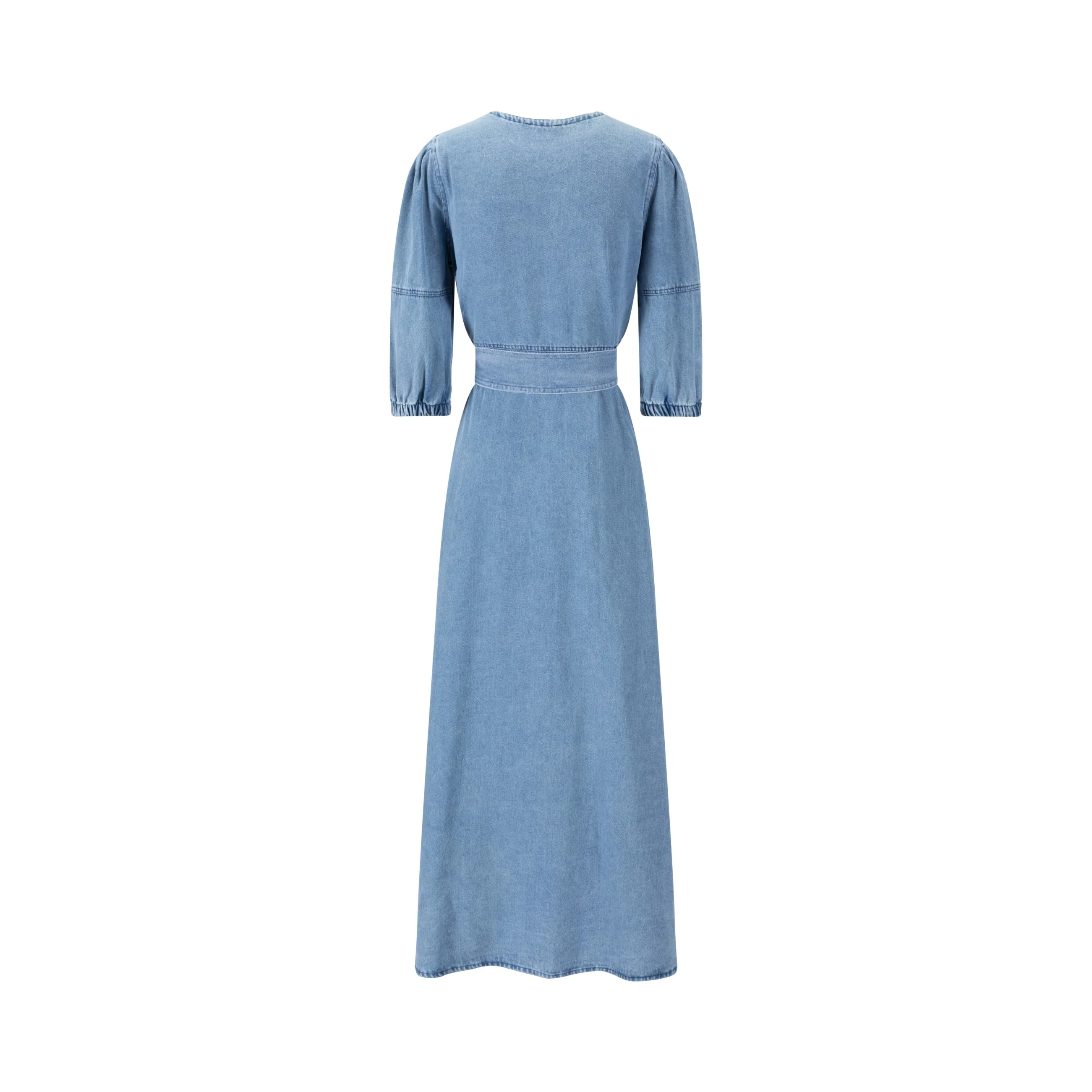Lantern 3/4 Sleeve Denim Dress - Blue - Image 3