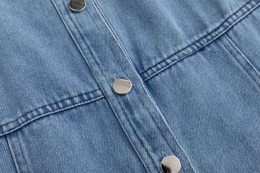 Lantern 3/4 Sleeve Denim Dress - Blue - Image 6