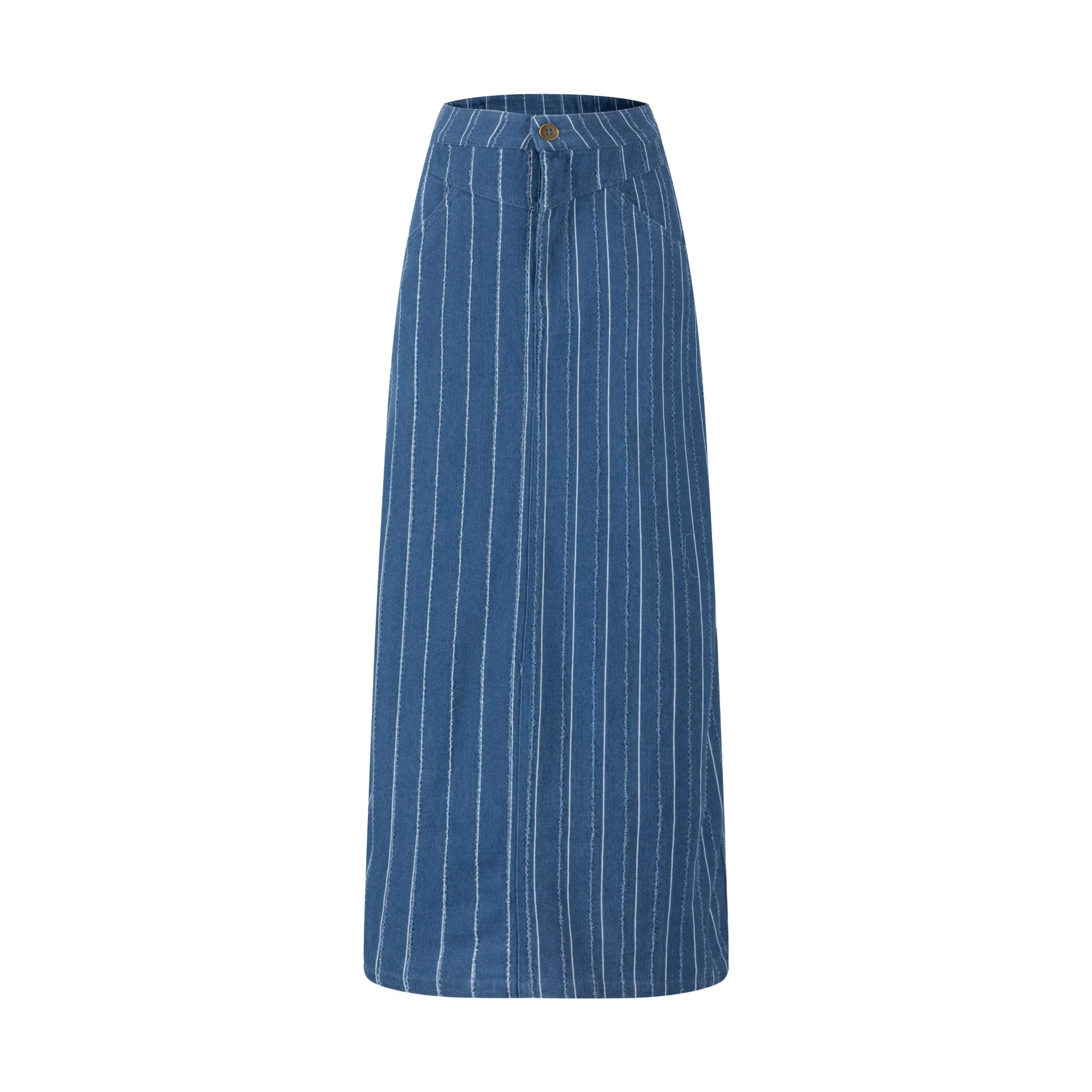White And Ragged Stripes Denim Skirt - Image 3